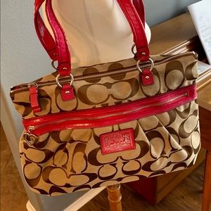 Coach brown and hot pink signature tote